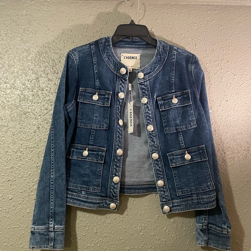 L'AGENCE Dark Blue Jean Jacket with Button Accents